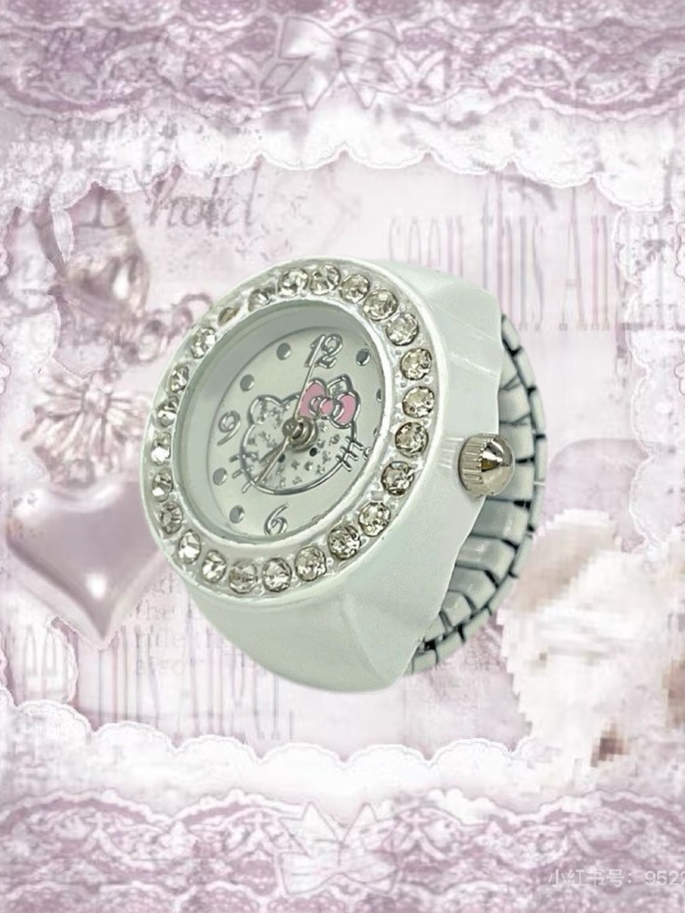 White Crystal Accent Ring Watch with Pink Detail
